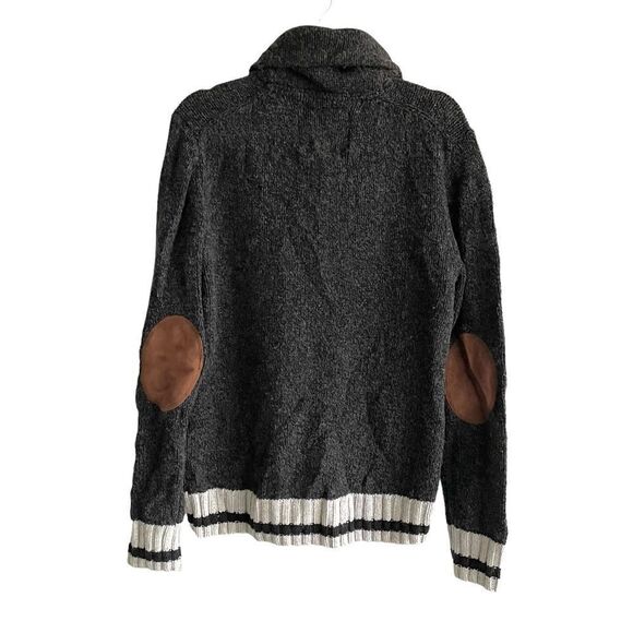 ROOTS CABIN Men’s Wool Chunky Knit Pullover Sweater Elbow Patches Black Grey M - Picture 4 of 8